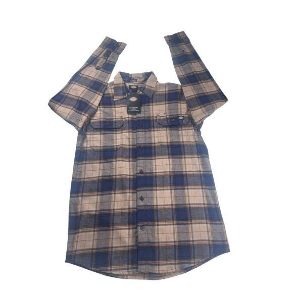 Dickies Flex Flannel Shirt Men's Small Relaxed Fit Blue & Beige Plaid‎ NEW - Picture 3 of 8